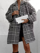 Aurohaya Houndstooth Mid-Length Coat Double-Breasted Women’s Wool-Look Jacket